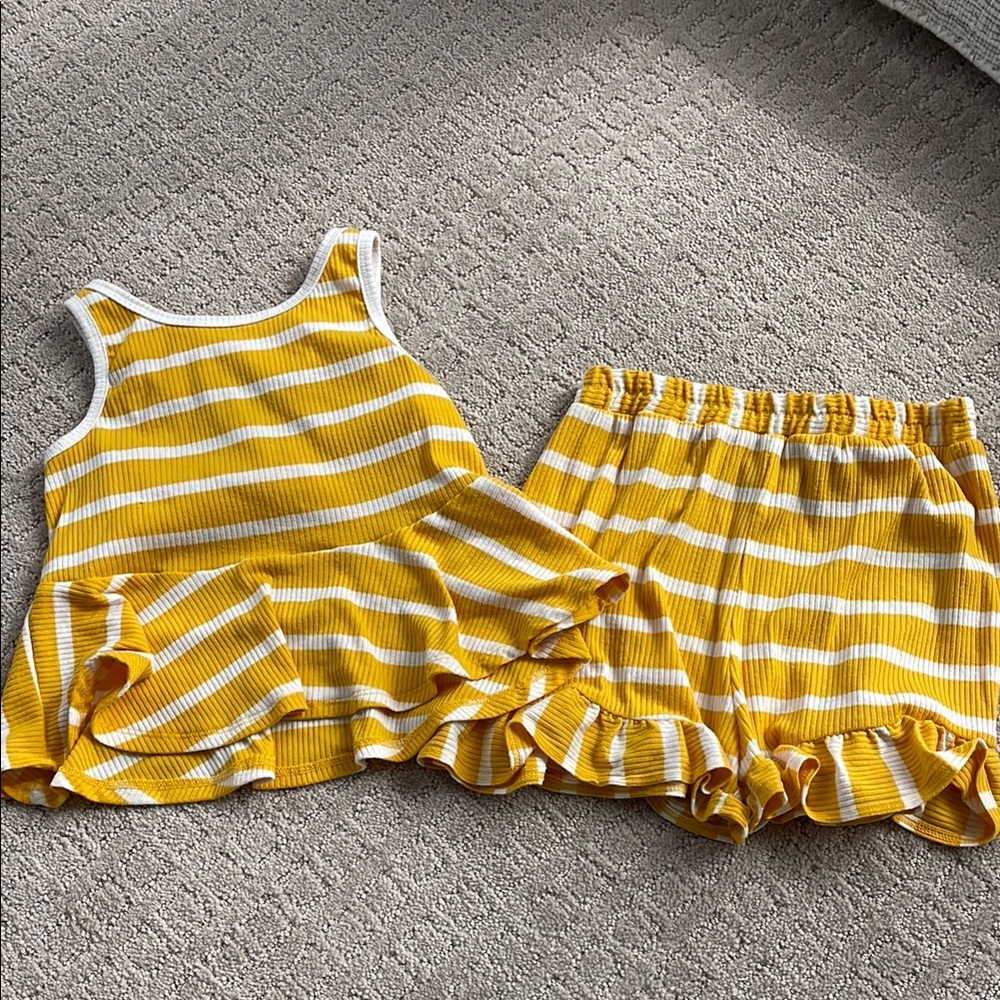 Yellow and White Striped Ruffle Set